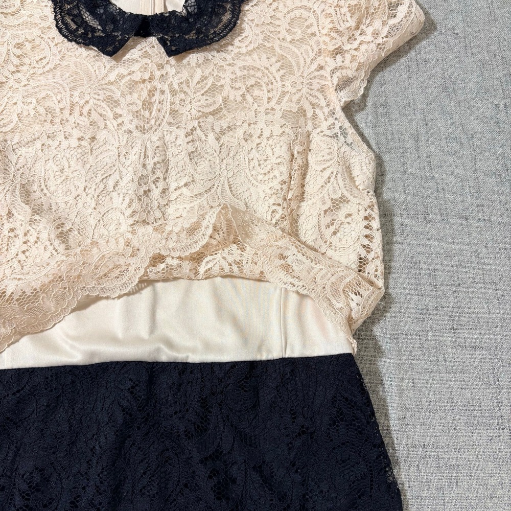 Betsey Johnson Mini Dress Women 6 - 8 Medium Cream Black Floral Lace Y2K - Picture 7 of 9